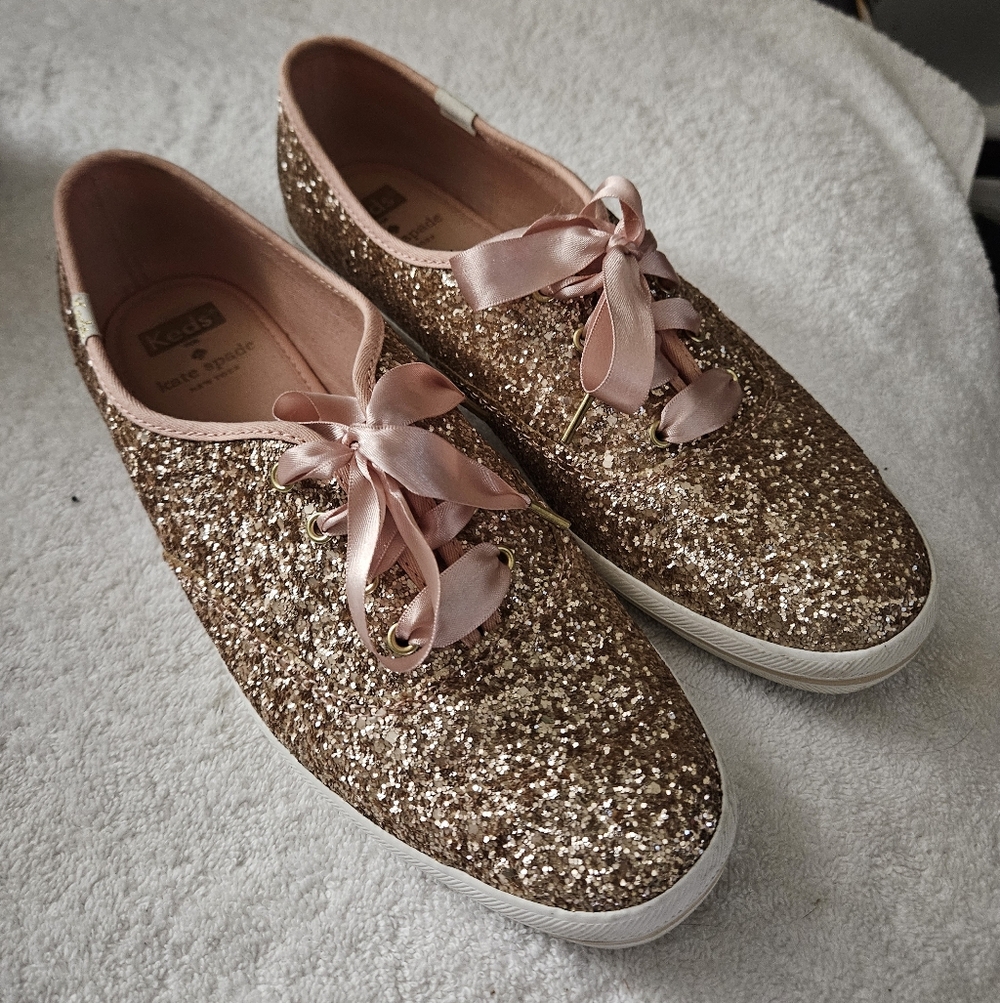 Keds kate spade rose gold glitter shoes womens size 9.5